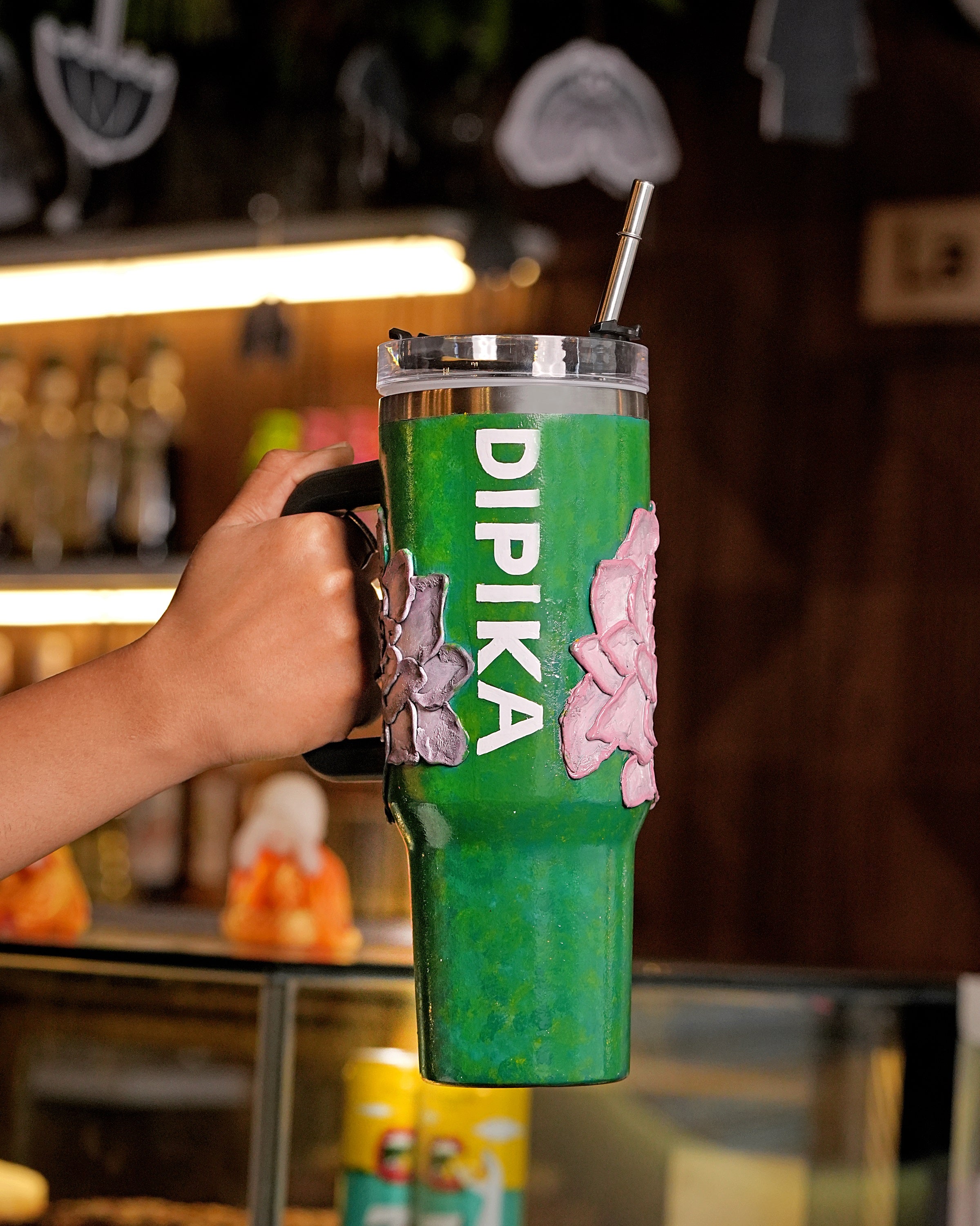 Emerald Green 3D Hand Painted Customized Name Tumbler