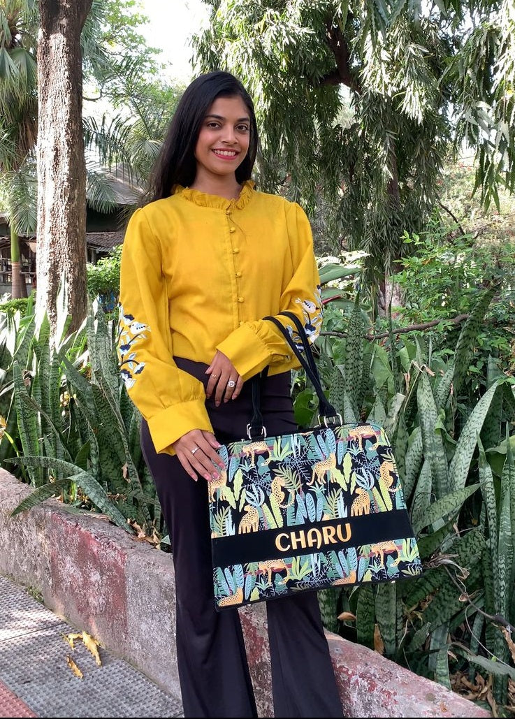 Leopard Luxe Customized Name Tote Bag for Women | Rare Canvas