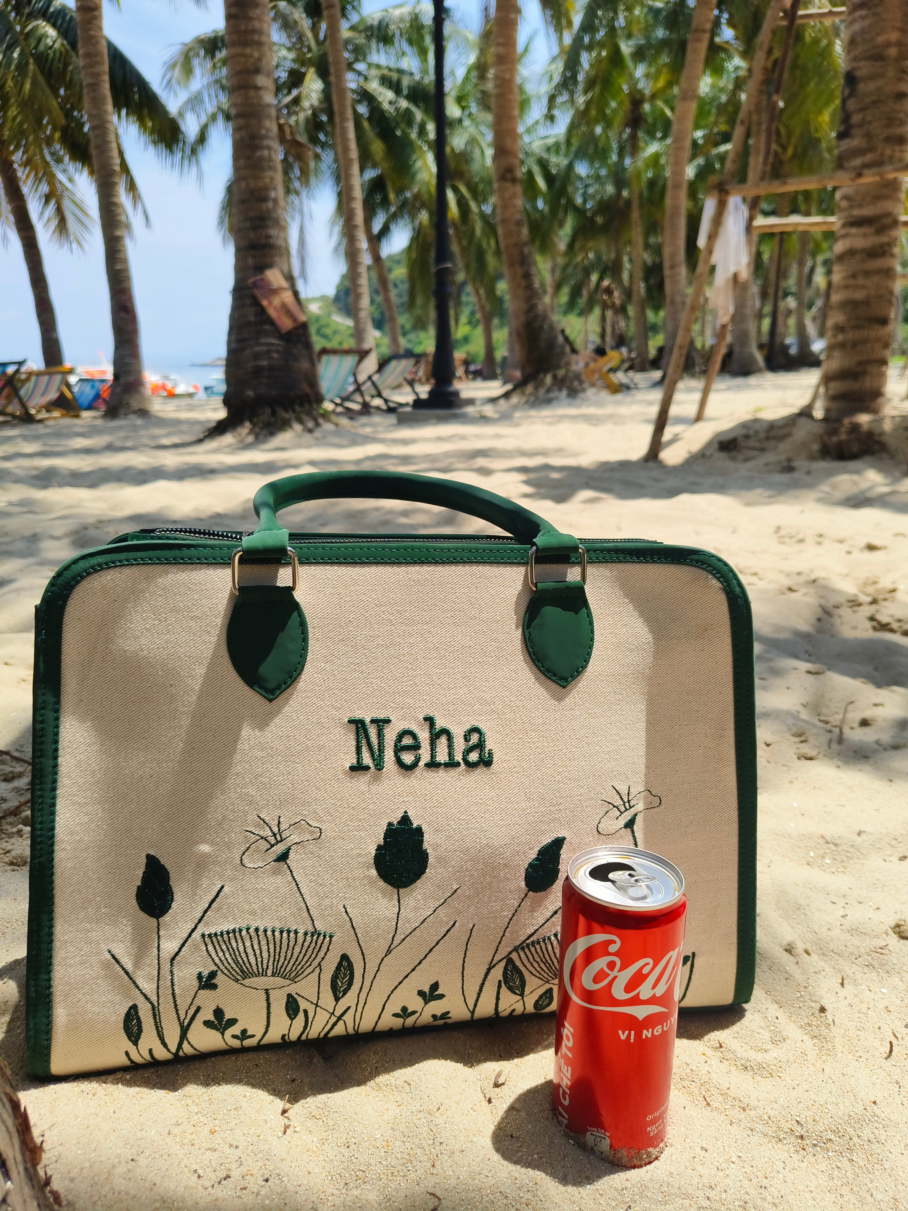 Meadow Bloom Customized Name Embroidery Tote Bag