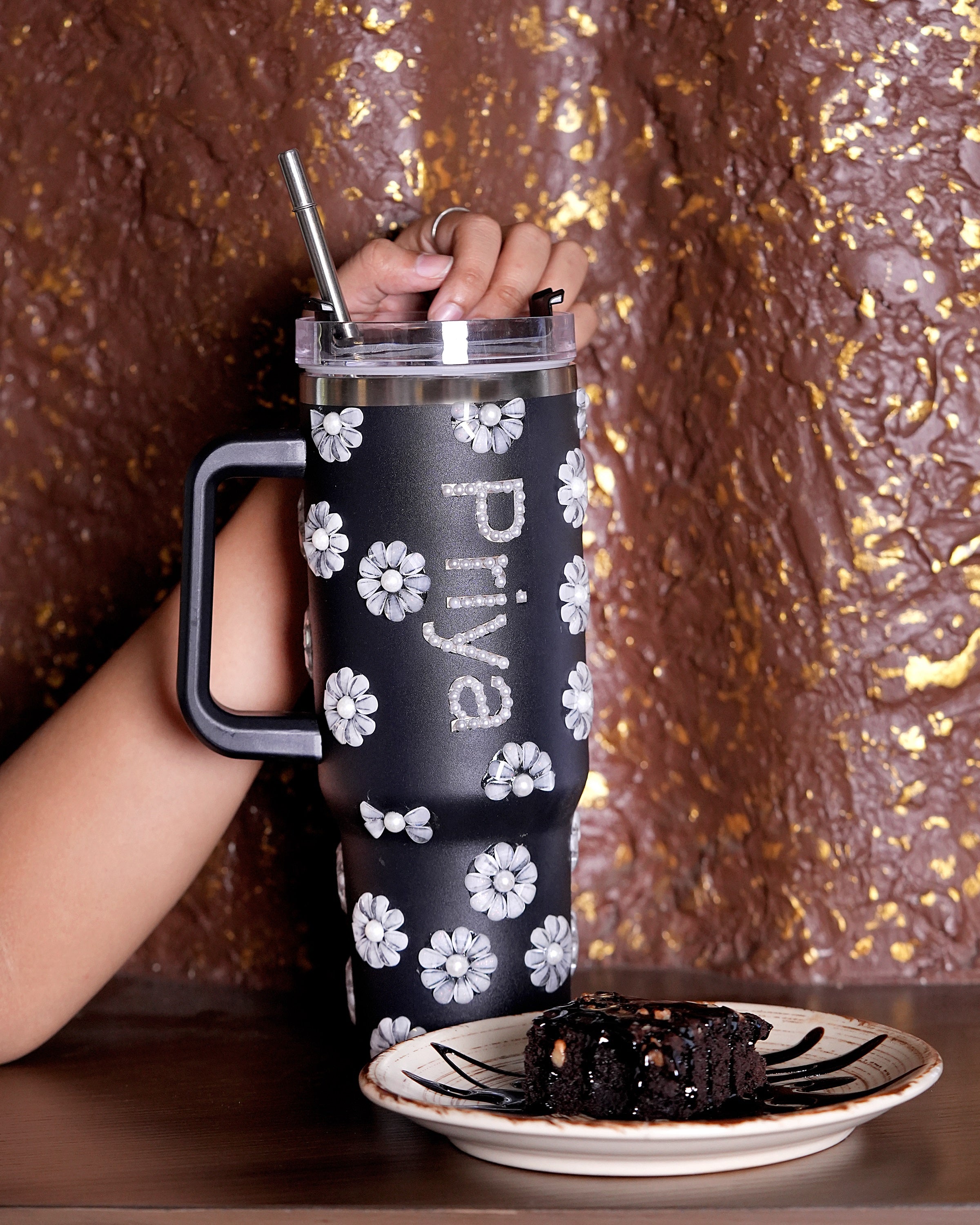 Victorian Bloom Handmade Rhinestone Customized Name Tumbler
