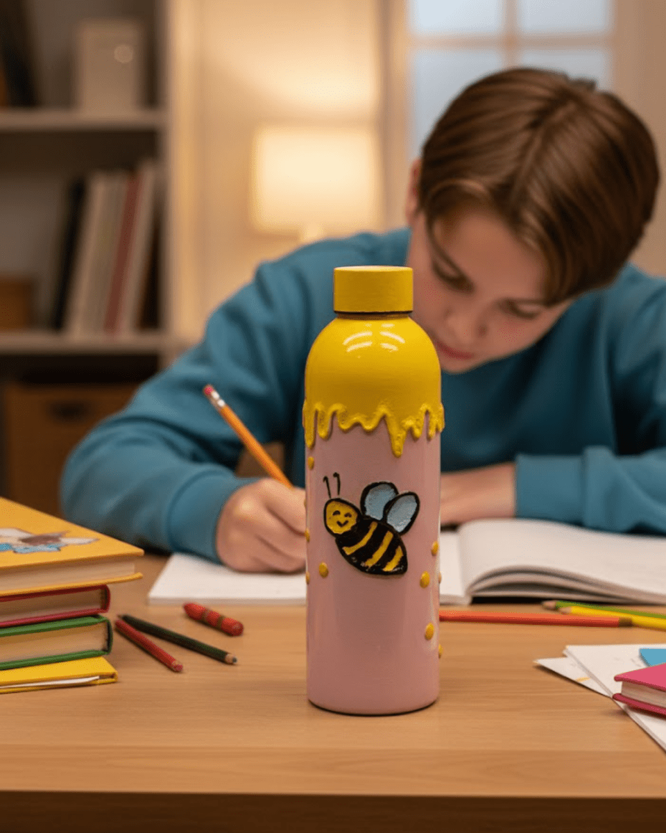 Bumble Bee Inspired Customized 3D Hand Painted Kids Bottle – 500ml - Rare Owl