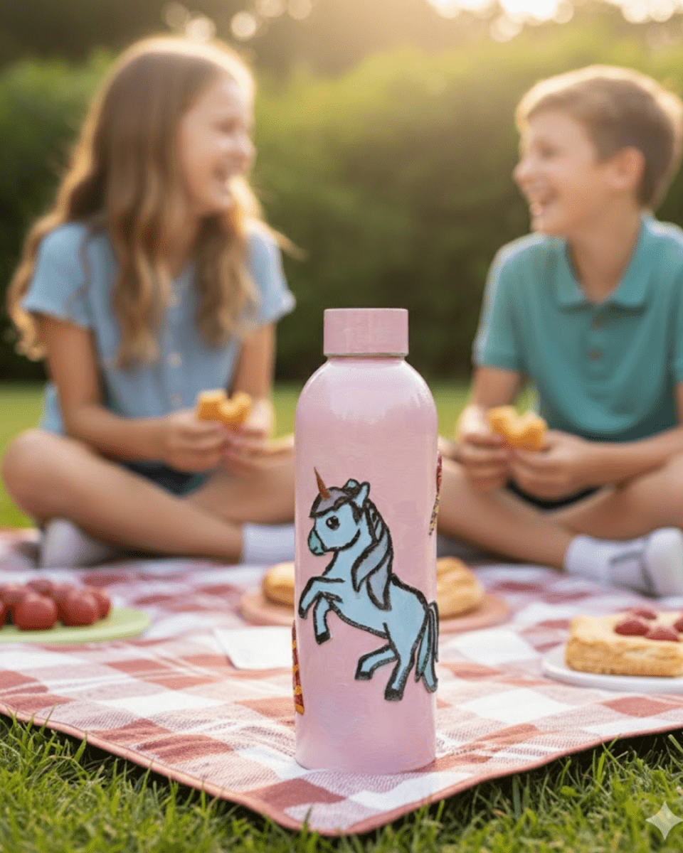 Candy Unicorn Inspired Customized 3D Hand Painted Kids Bottle – 500ml - Rare Owl