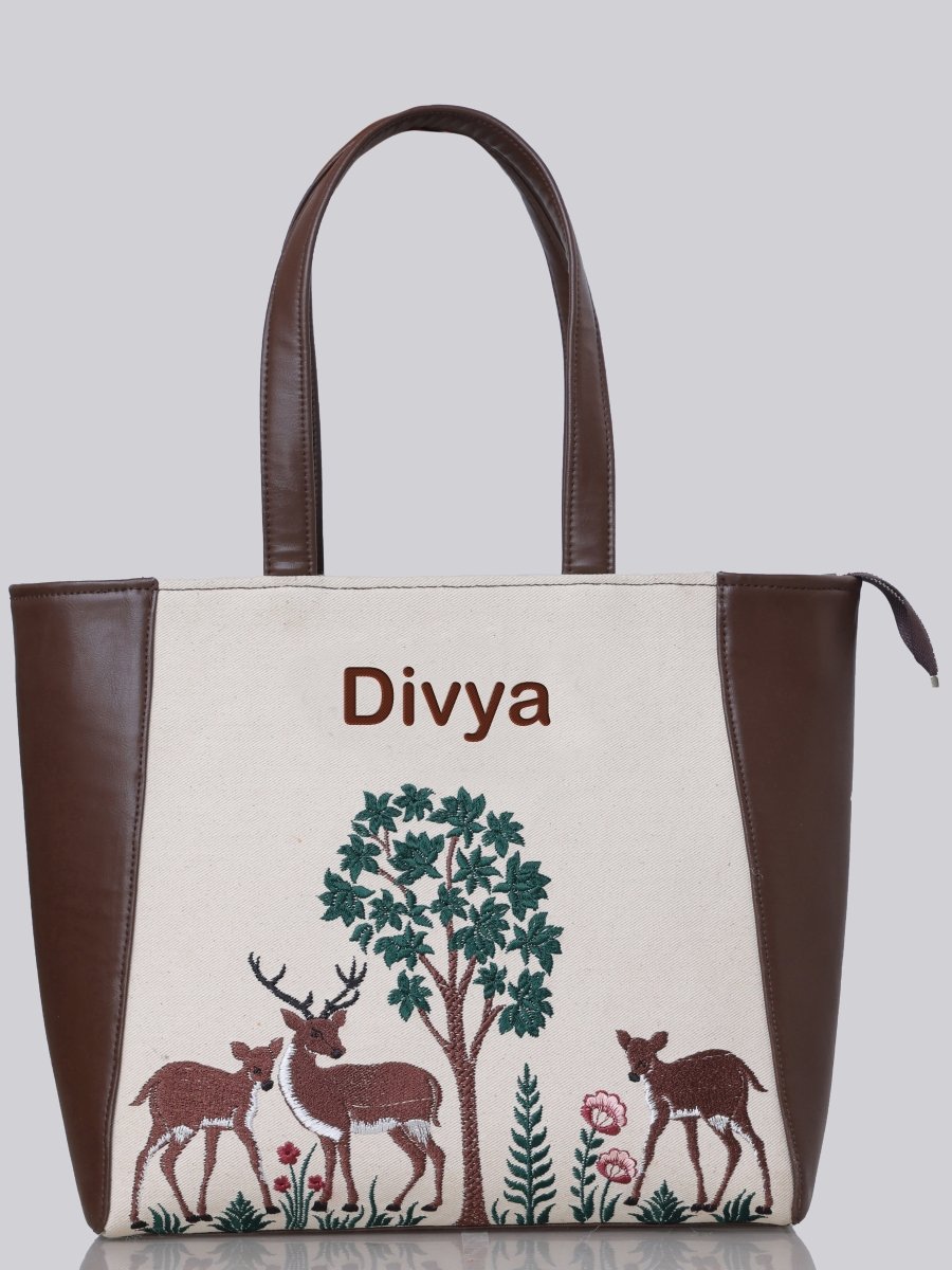 Deer Blossom Carryall Embroidered Tote - Rare Owl
