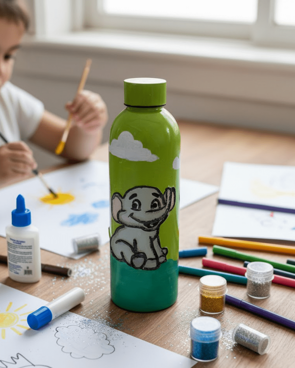 Elephant & Monkey Besties Inspired Customized 3D Hand Painted Kids Bottle – 500ml - Rare Owl