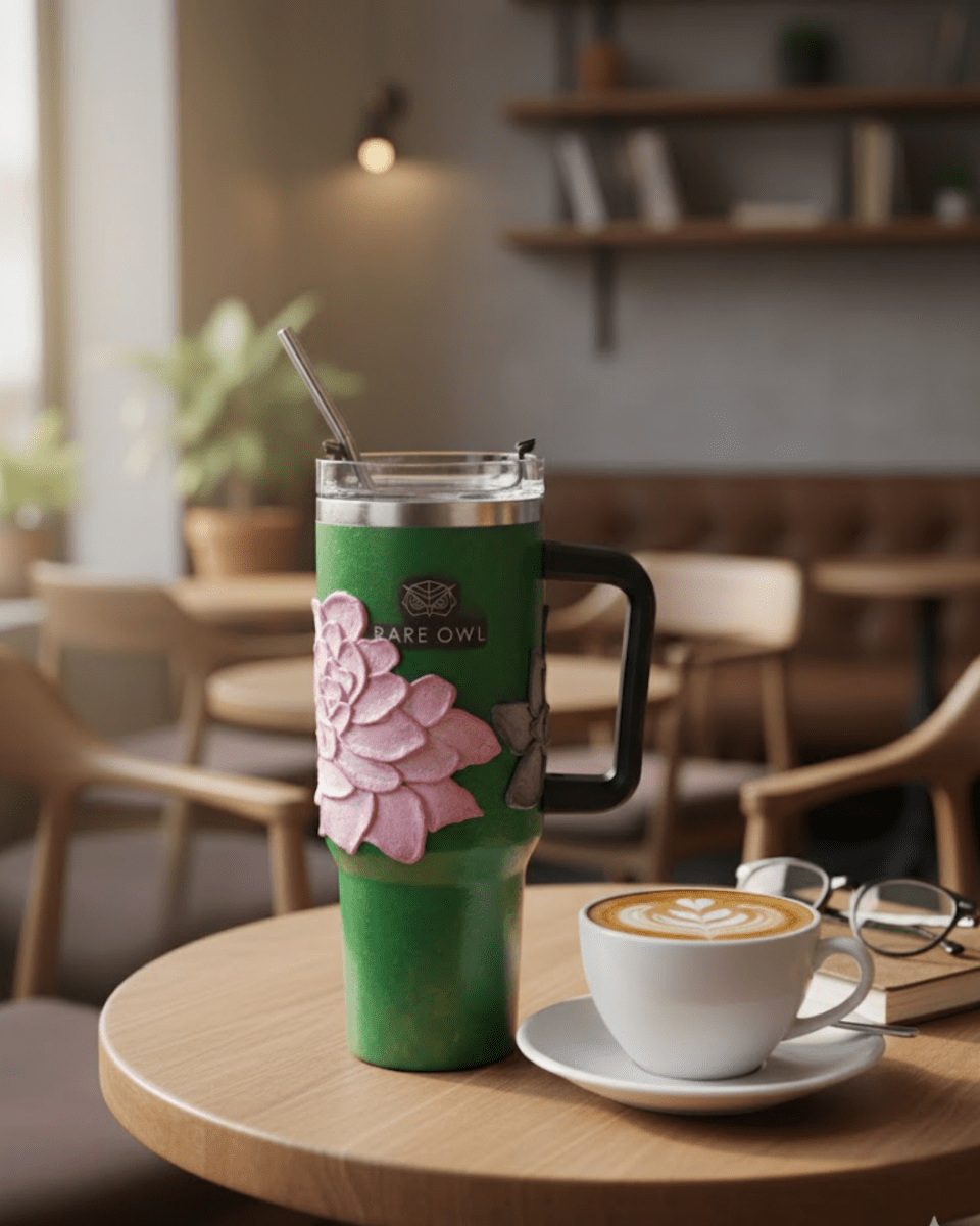 Emerald Green 3D Hand Painted Customized Name Tumbler - Rare Owl