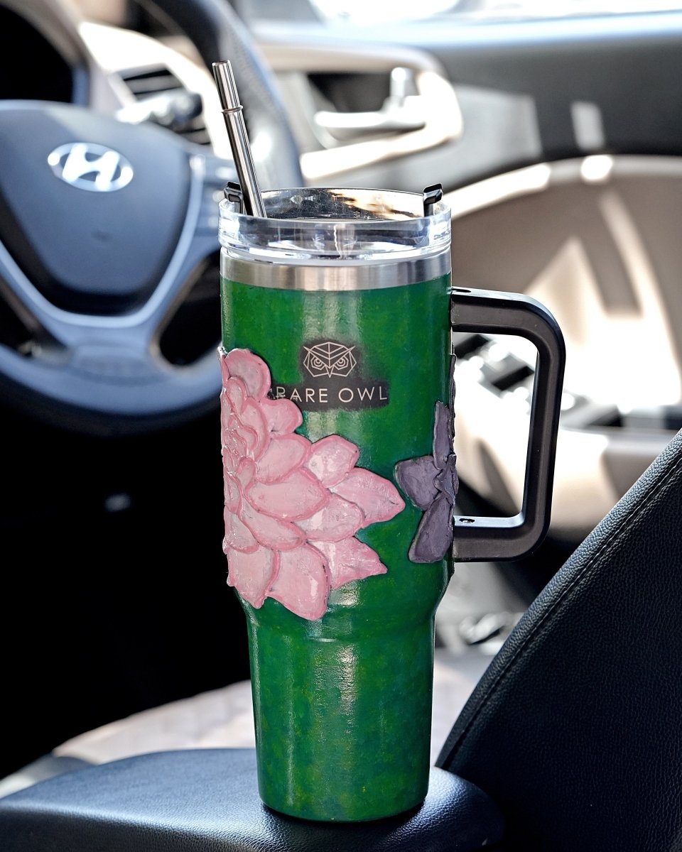 Emerald Green 3D Hand Painted Customized Name Tumbler - Rare Owl