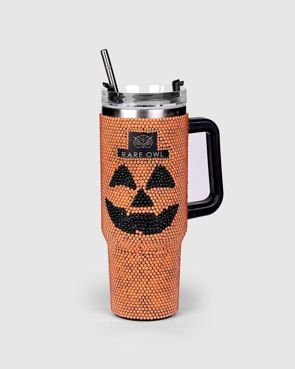 Halloween Glow Handmade Rhinestone Customized Name Tumbler - Rare Owl