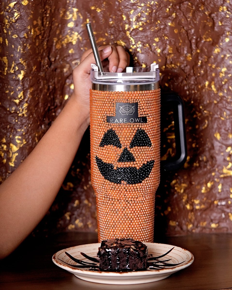 Halloween Glow Handmade Rhinestone Customized Name Tumbler - Rare Owl