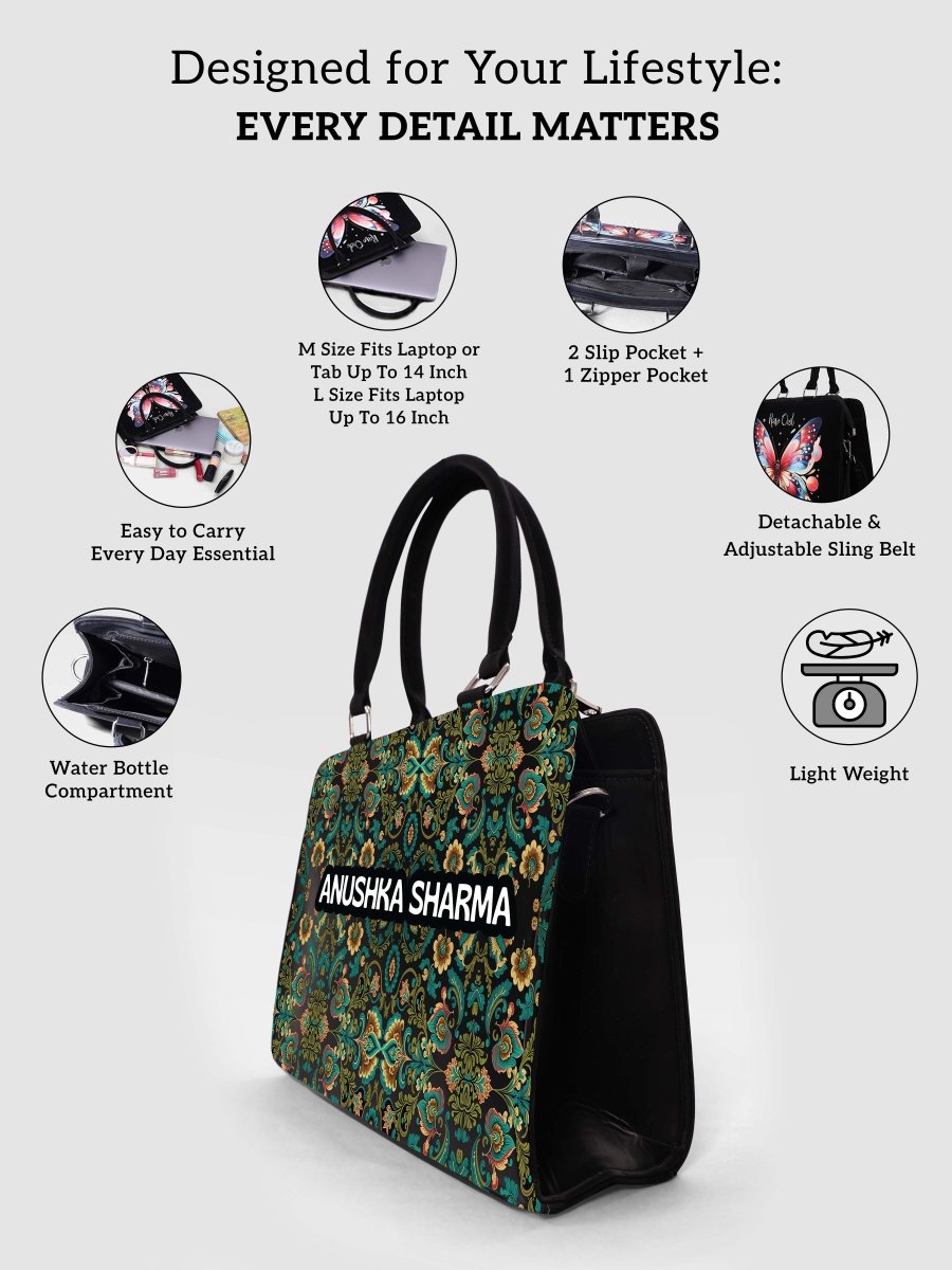 Kundan Brocade Customized Name Tote Bag for Women | Rare Canvas - Rare Owl