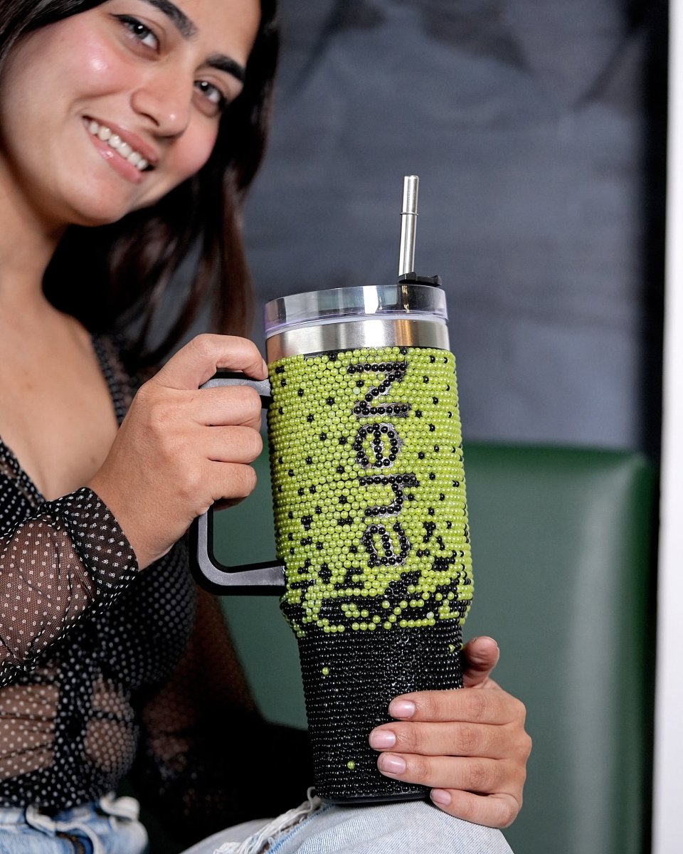 Neon Night Handmade Rhinestone Customized Name Tumbler - Rare Owl