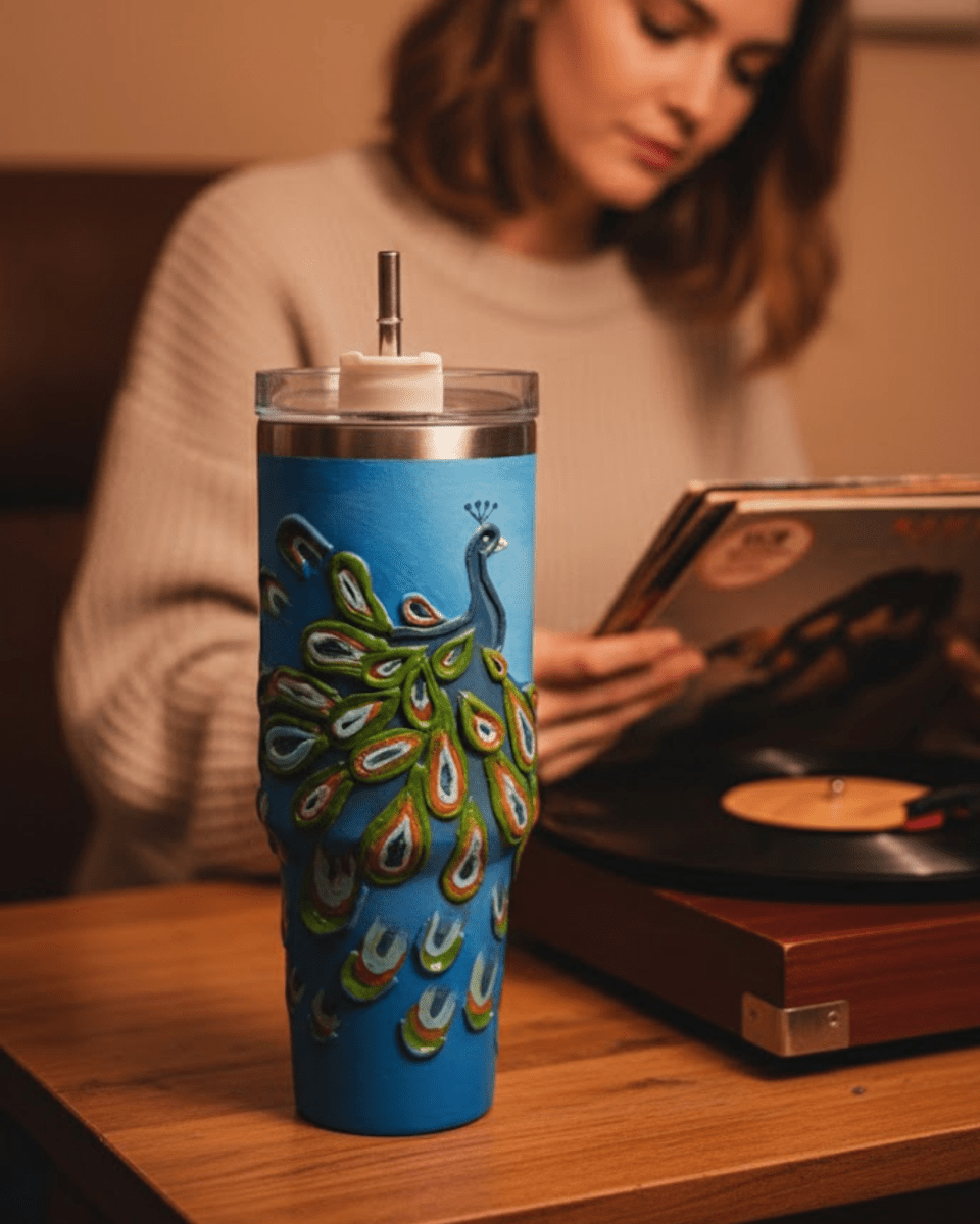 acrylic peacock tumblers Peacock Royale Hand Painted Customized Name Tumbler