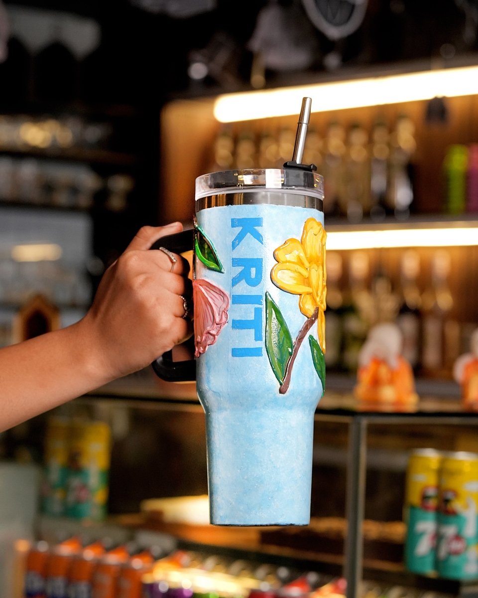 Spring Bloom 3D Hand Painted Customized Name Tumbler - Rare Owl