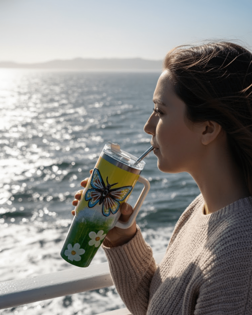 Spring Butterfly 3D Hand Painted Customized Name Tumbler - Rare Owl