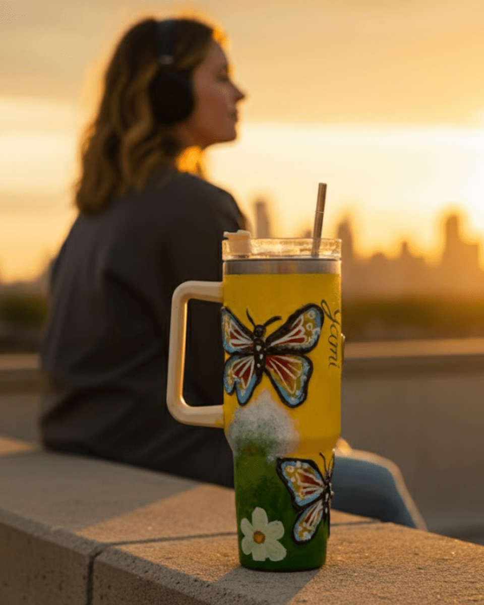 Spring Butterfly 3D Hand Painted Customized Name Tumbler - Rare Owl