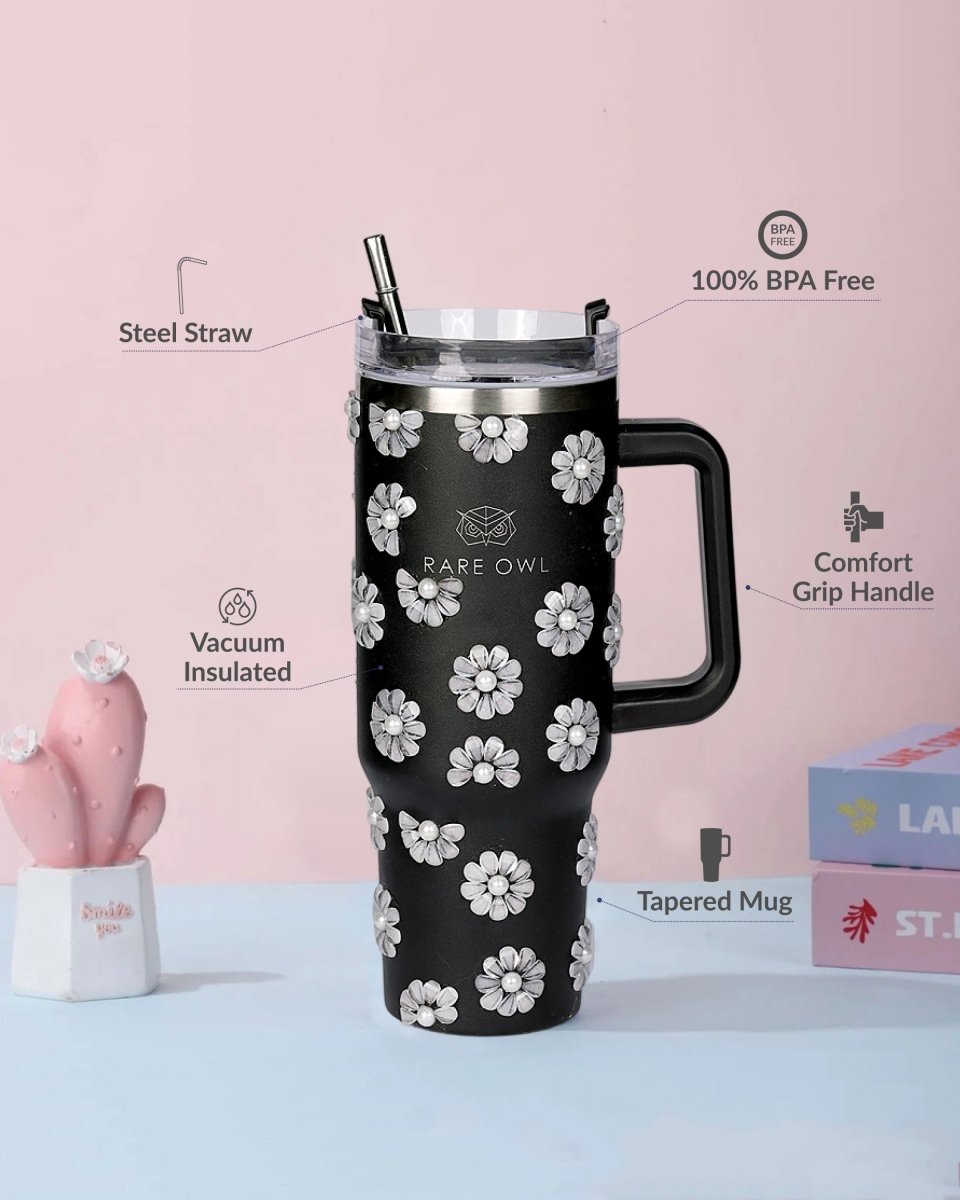 Victorian Bloom Handmade Rhinestone Customized Name Tumbler - Rare Owl