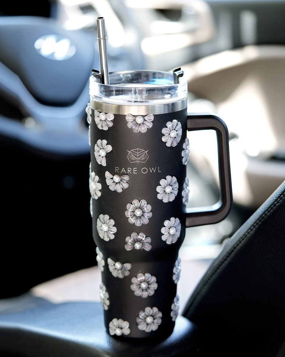 Victorian Bloom Handmade Rhinestone Customized Name Tumbler - Rare Owl