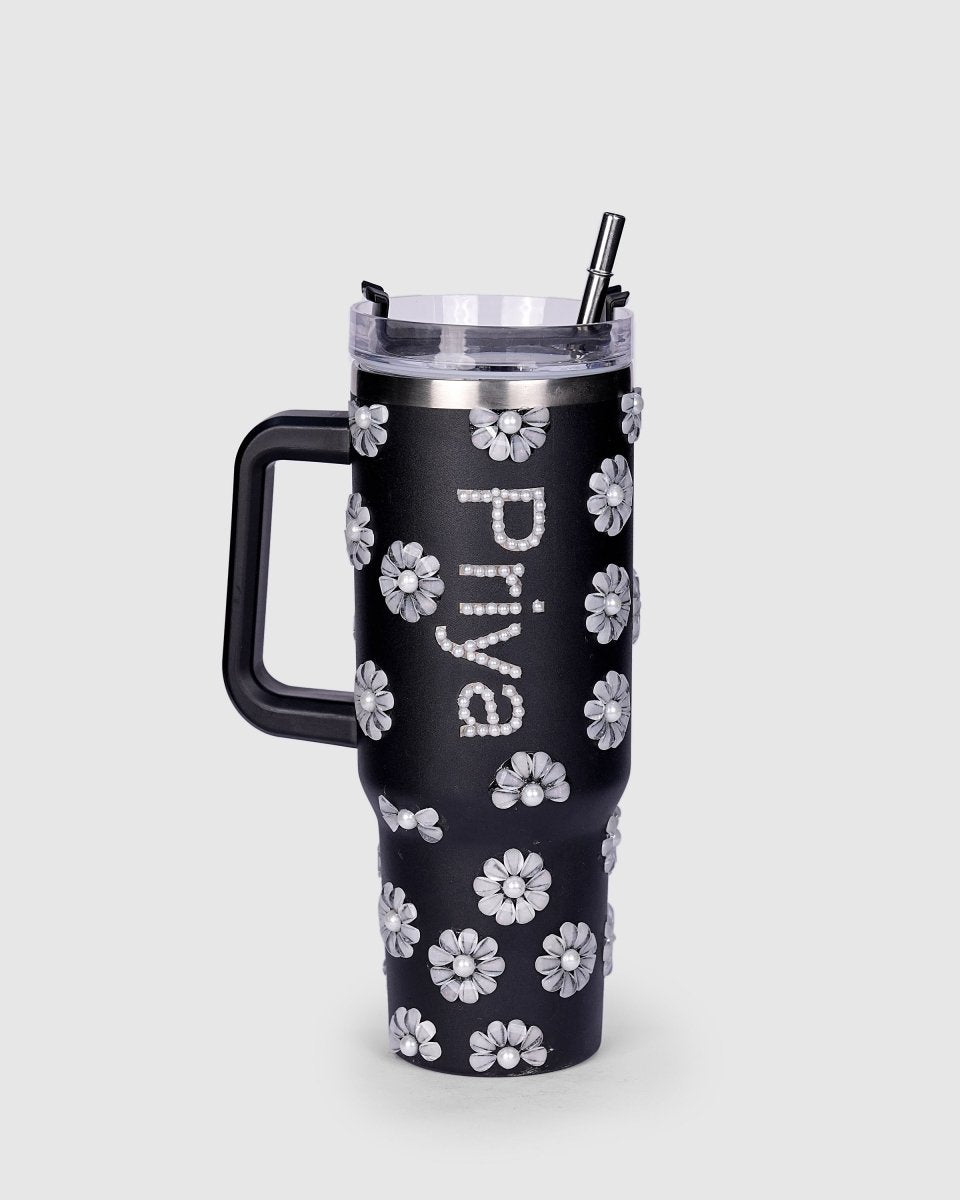 Victorian Bloom Handmade Rhinestone Customized Name Tumbler - Rare Owl