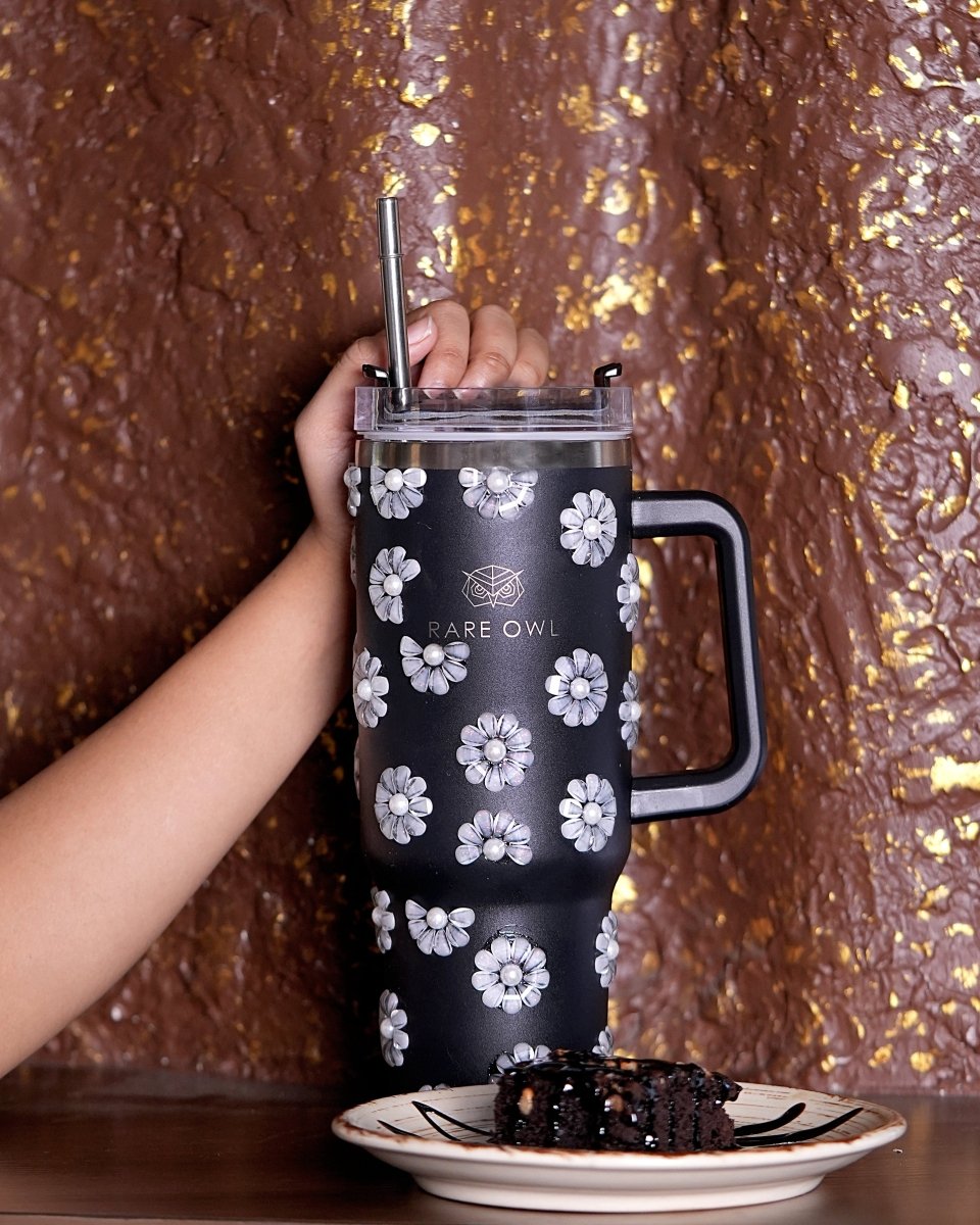 Victorian Bloom Handmade Rhinestone Customized Name Tumbler - Rare Owl