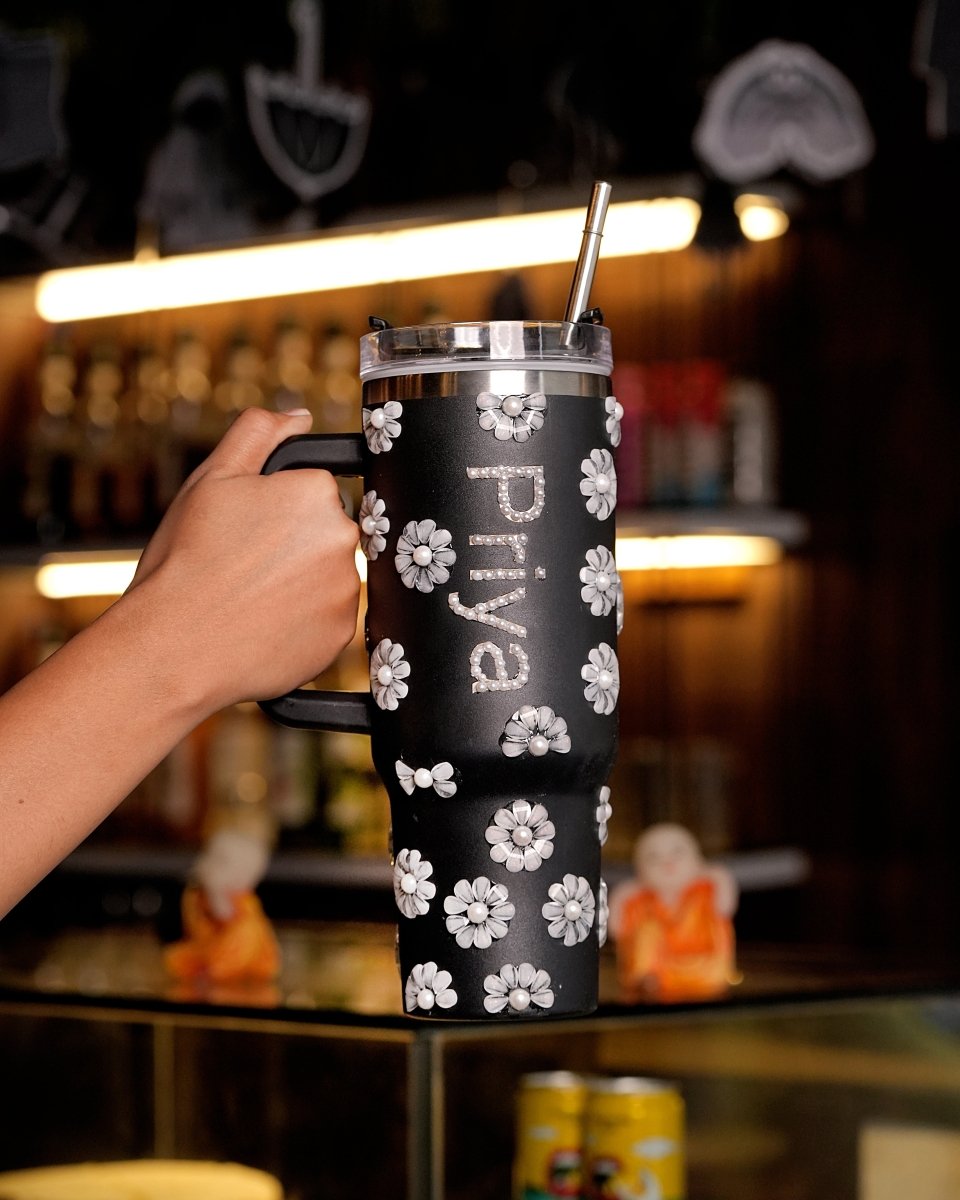 Victorian Bloom Handmade Rhinestone Customized Name Tumbler - Rare Owl